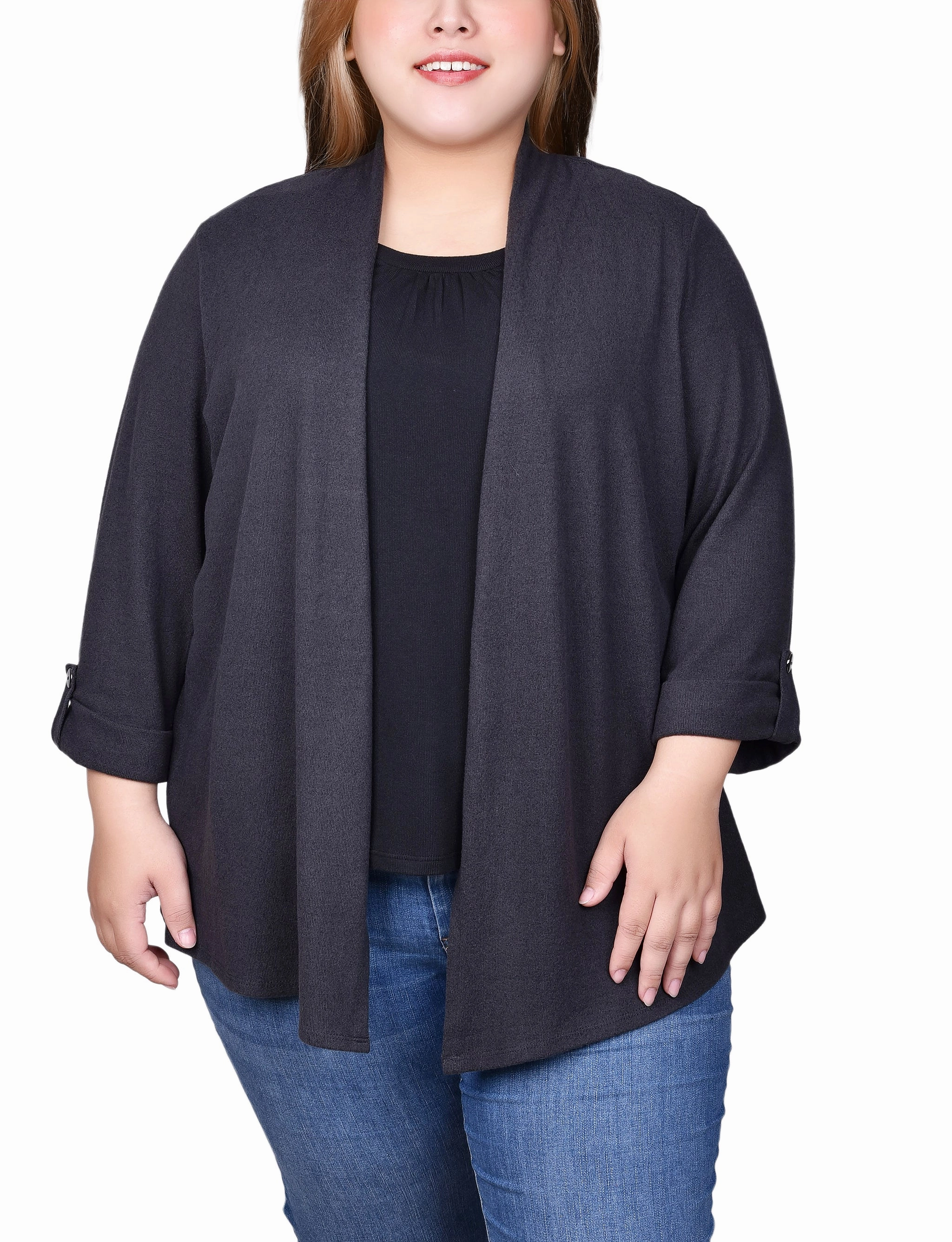 ContrastPlacket Layered Neckline Details Plus Size