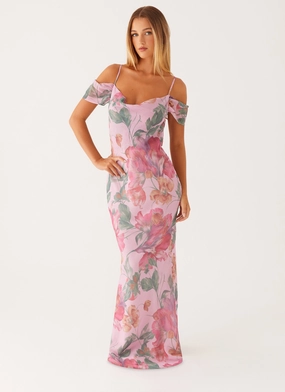 Cozy Feel Work Fit Seline Maxi Dress - Pink Floral