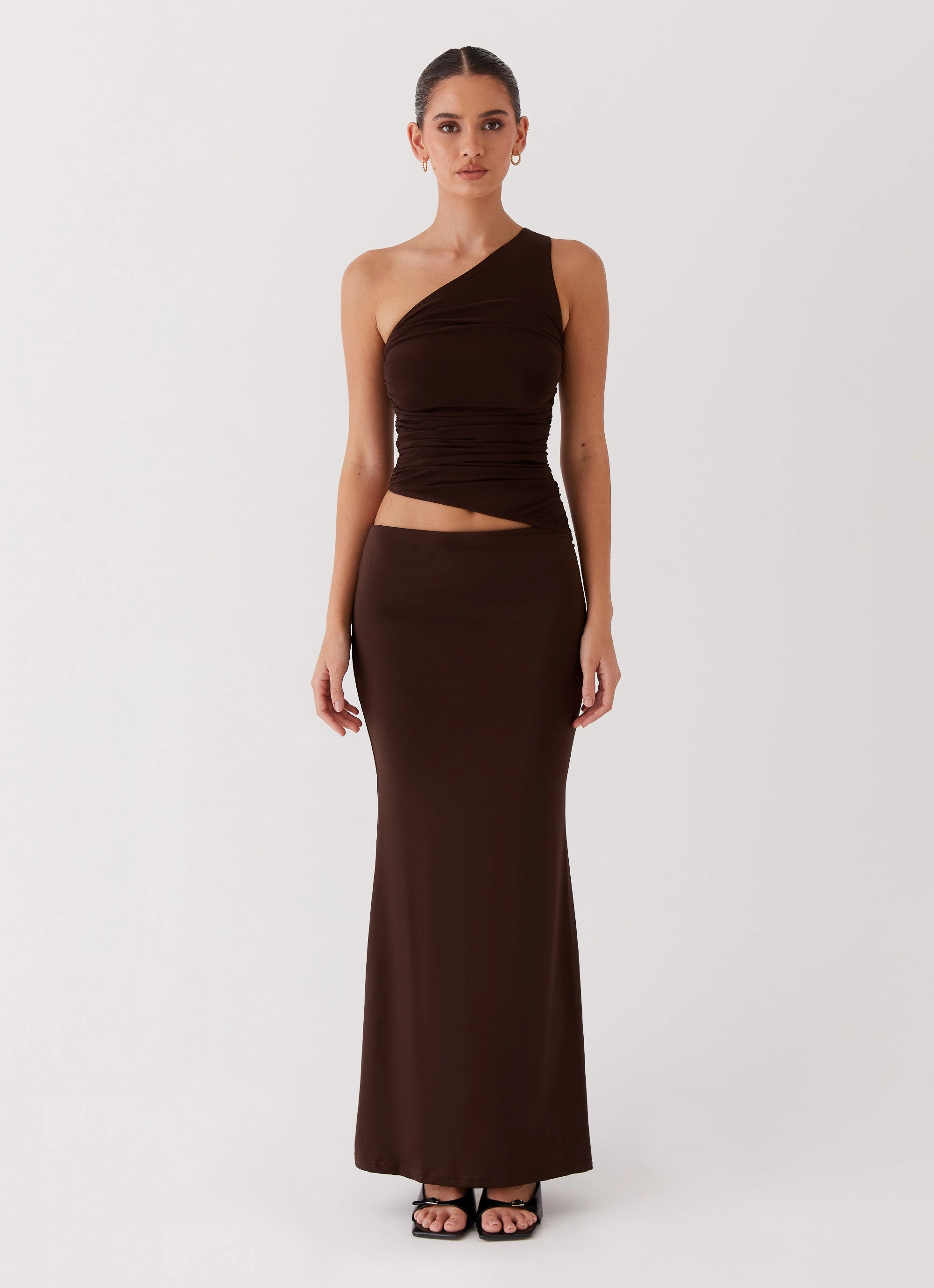 Seranella One Shoulder Maxi Dress - Chocolate Modern Soft