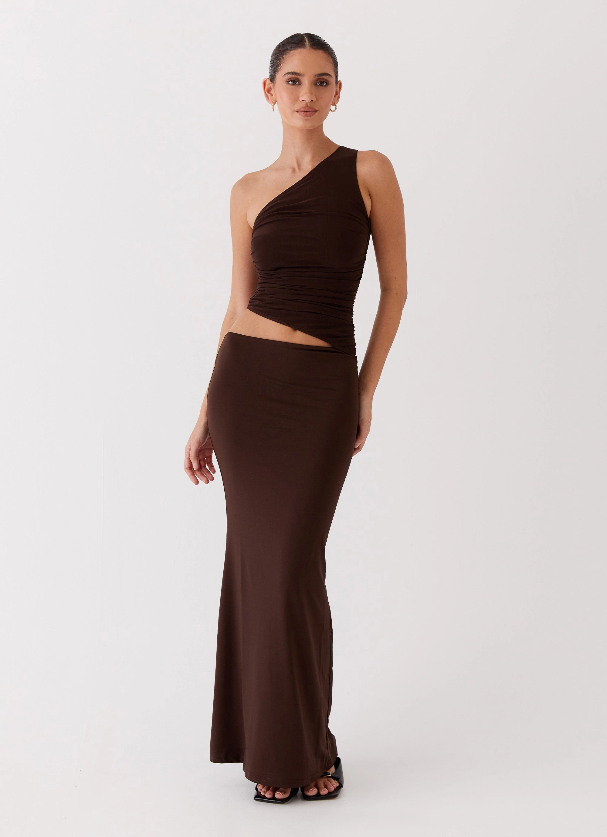 Smart Coat Seranella One Shoulder Maxi Dress - Chocolate