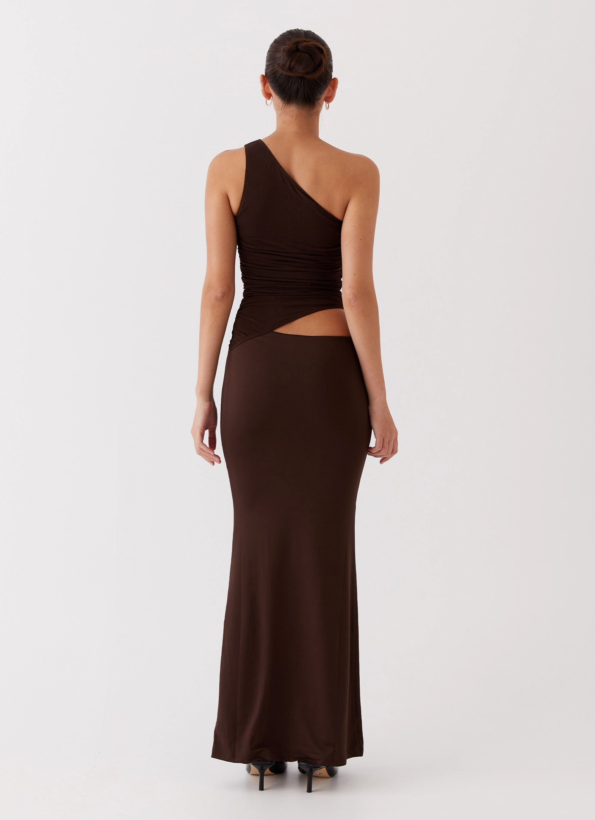 Seranella One Shoulder Maxi Dress - Chocolate Packable Coat Light Wool Coat