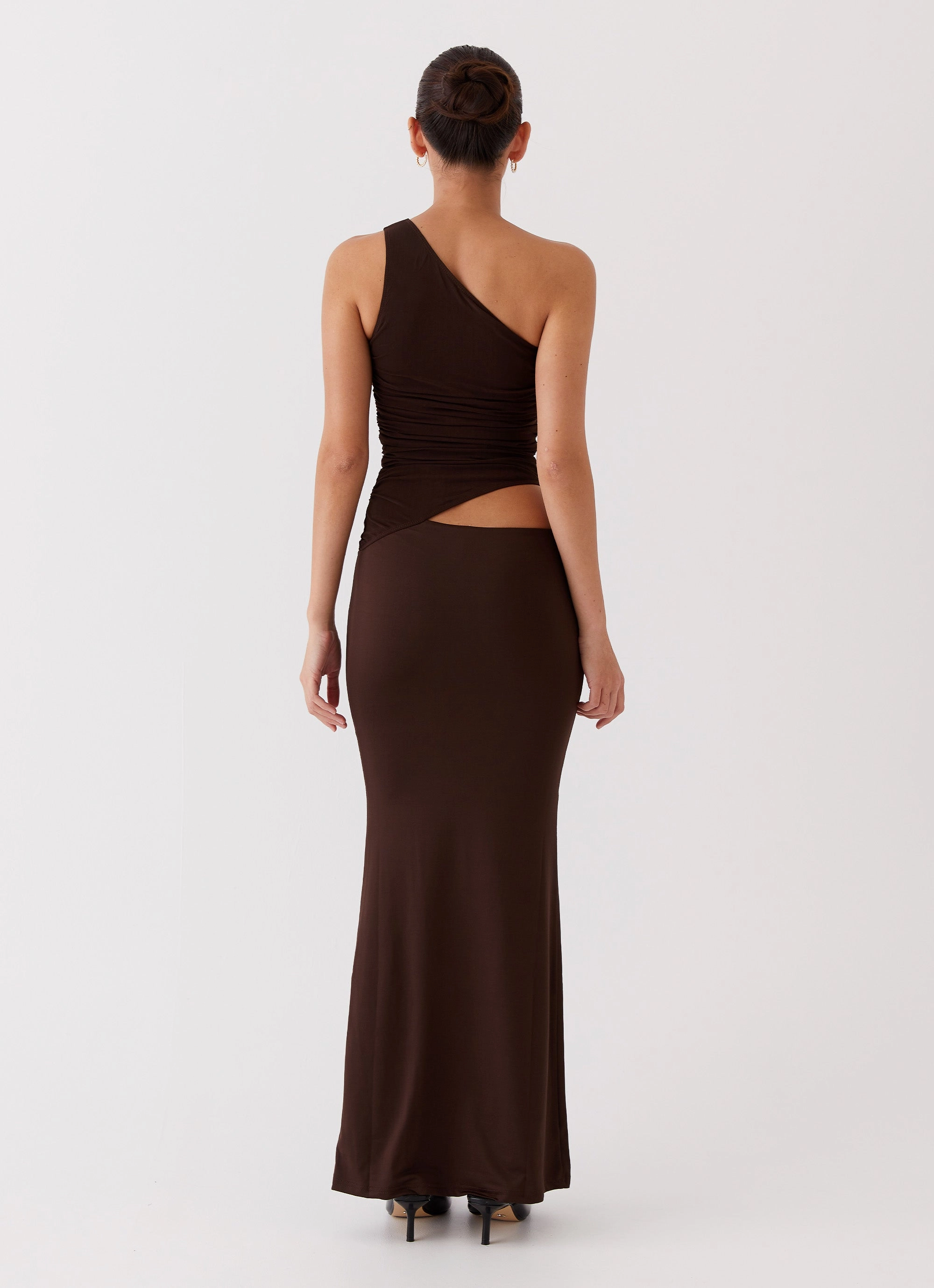 Seranella One Shoulder Maxi Dress - Chocolate Work or Casual