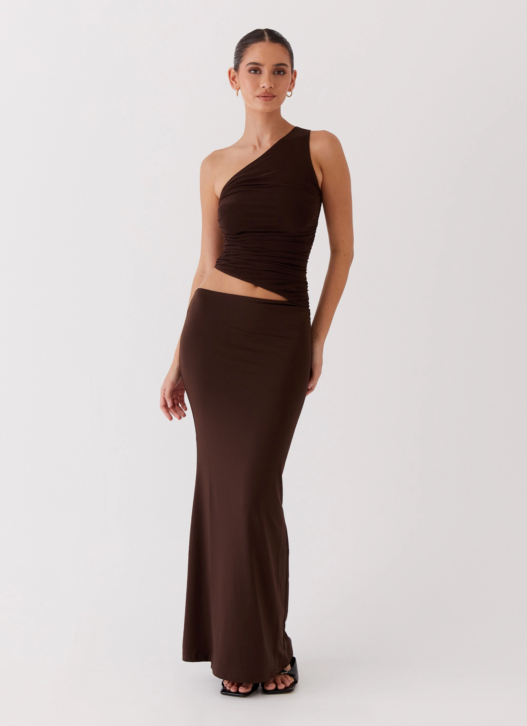 Winter Trend Winter Layer Seranella One Shoulder Maxi Dress - Chocolate
