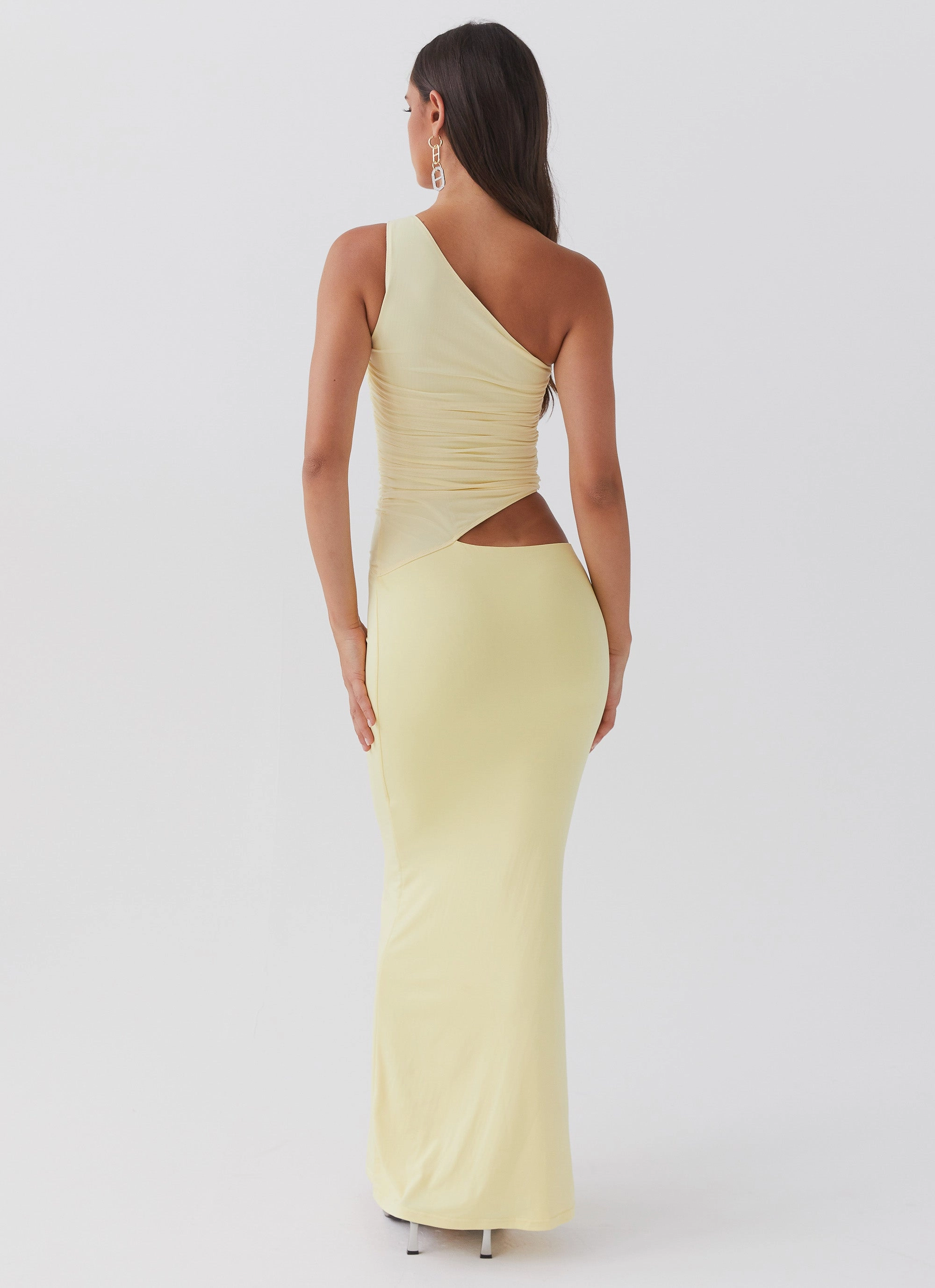 Seranella One Shoulder Maxi Dress - Lemon Neutral Tone Transitional Wear