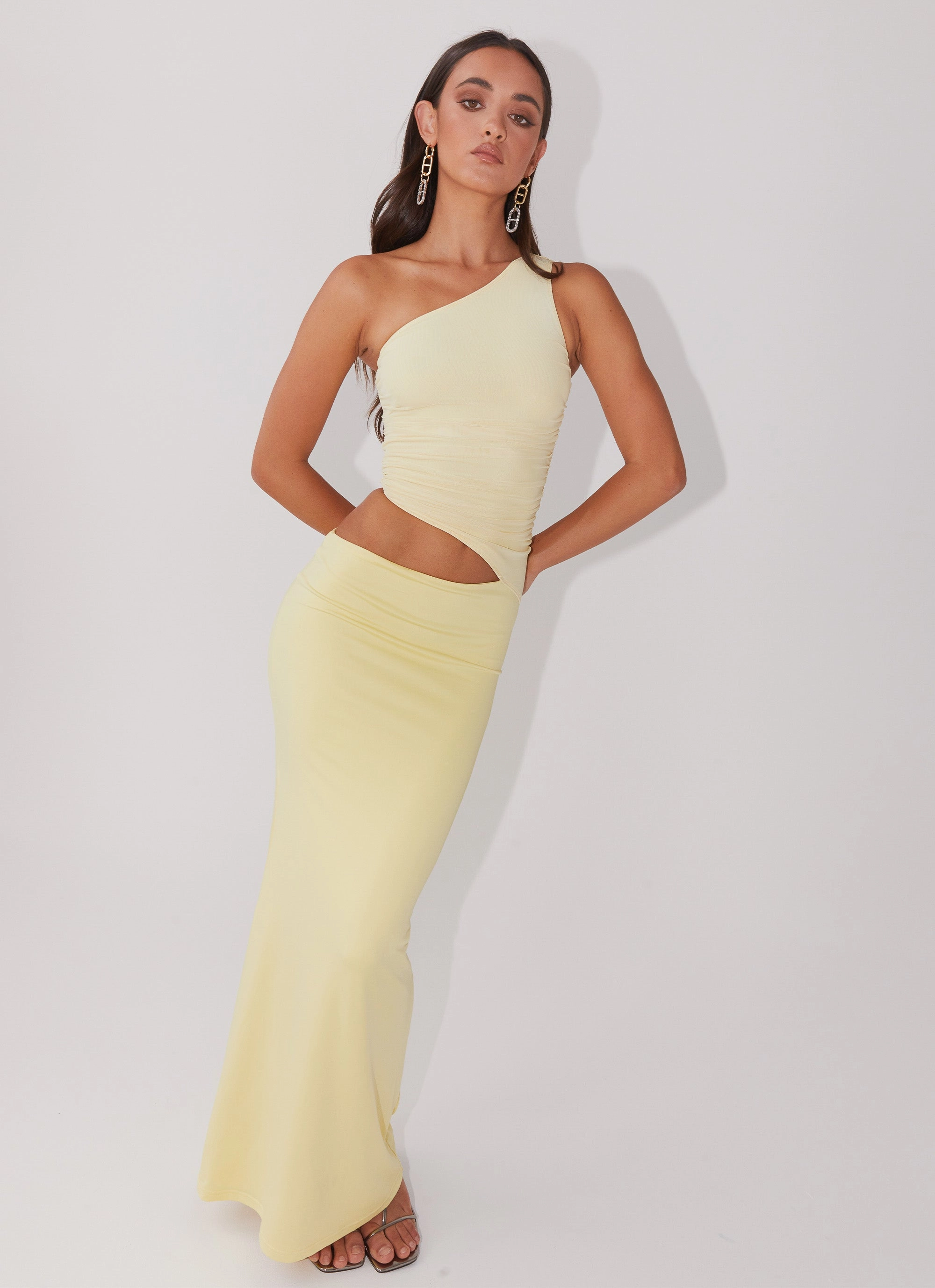 Seranella One Shoulder Maxi Dress - Lemon Heavy Coat