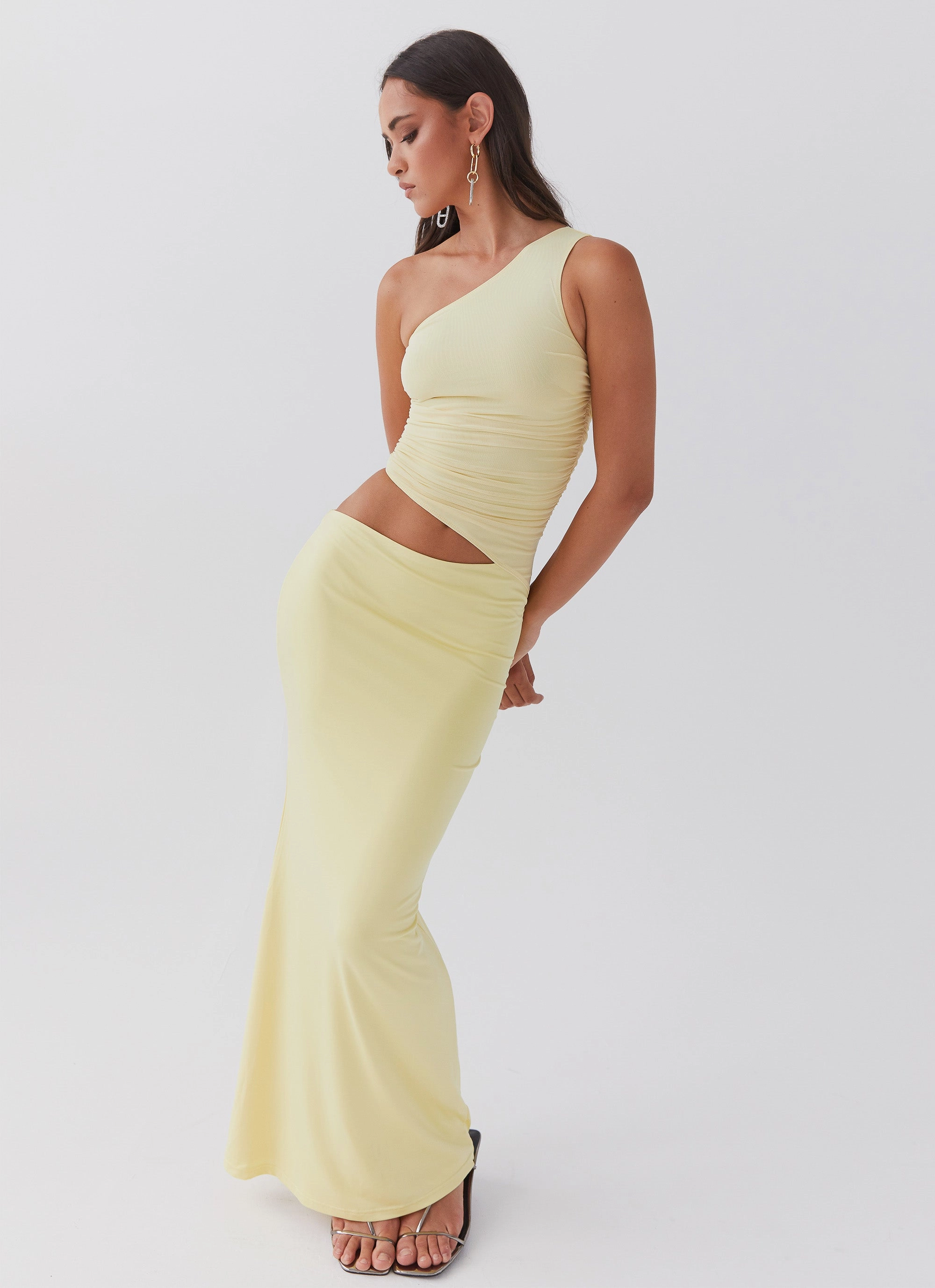 Seranella One Shoulder Maxi Dress - Lemon Cold Weather Outerwear