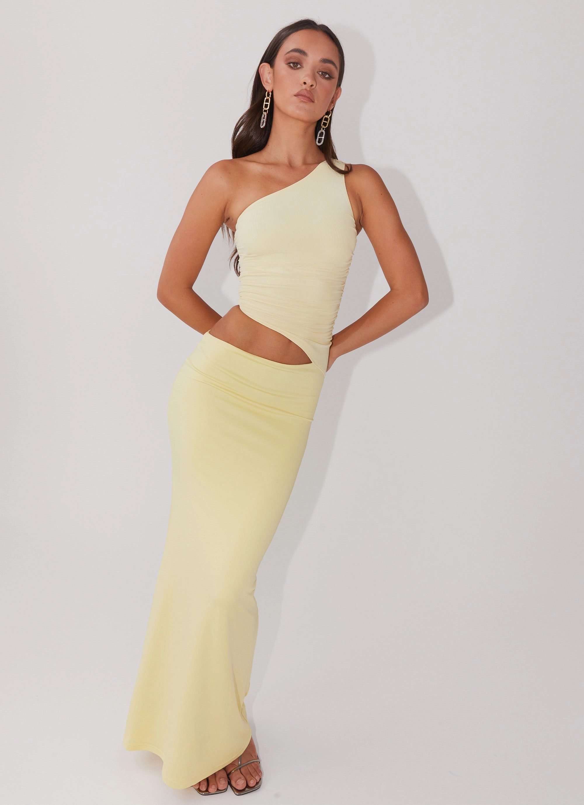 Seranella One Shoulder Maxi Dress - Lemon Chilly Weather Coat Winter Outerwear