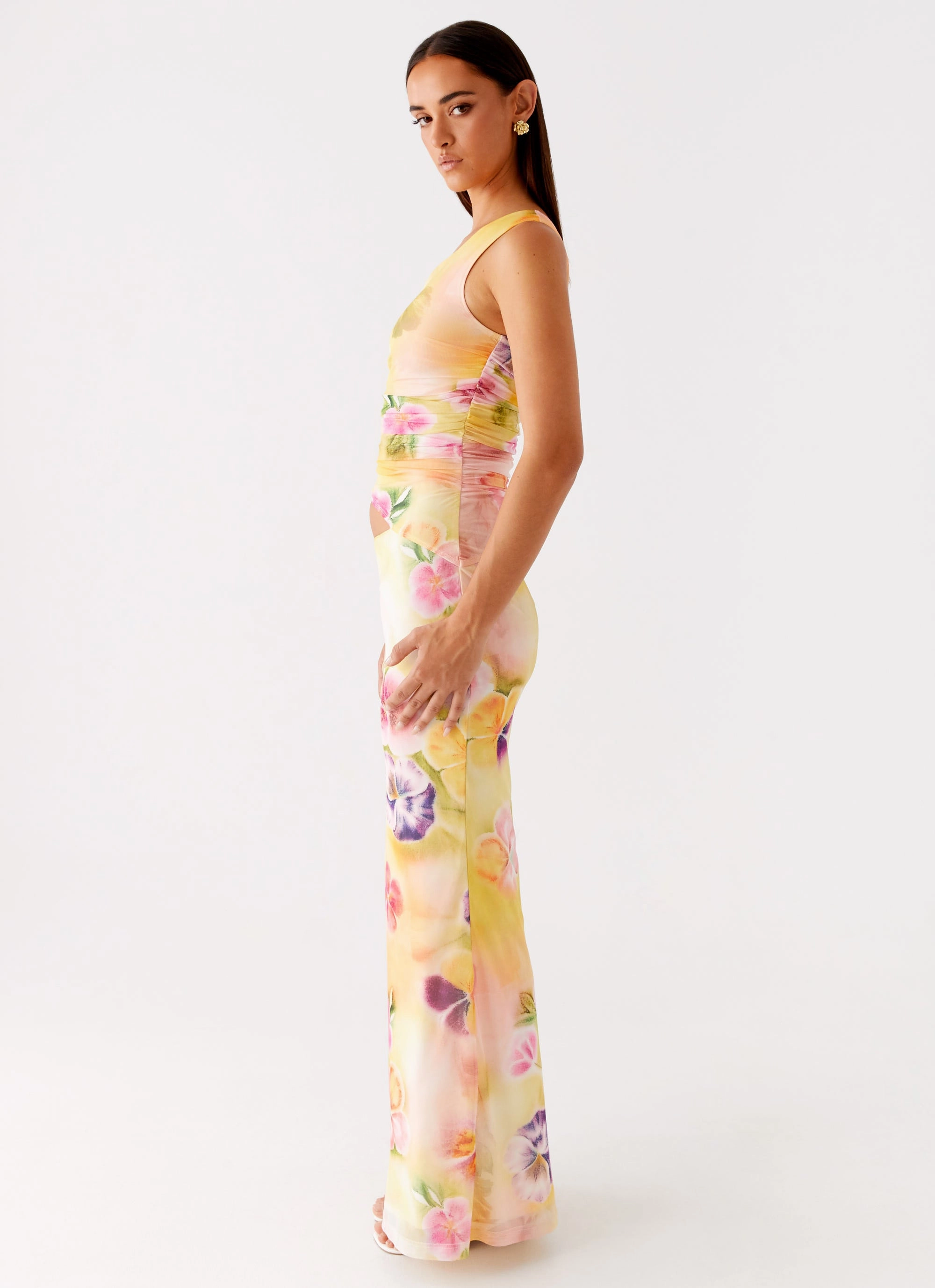 Seranella One Shoulder Maxi Dress - Sunburst Floral Stylish Protective Coat Smart Coat