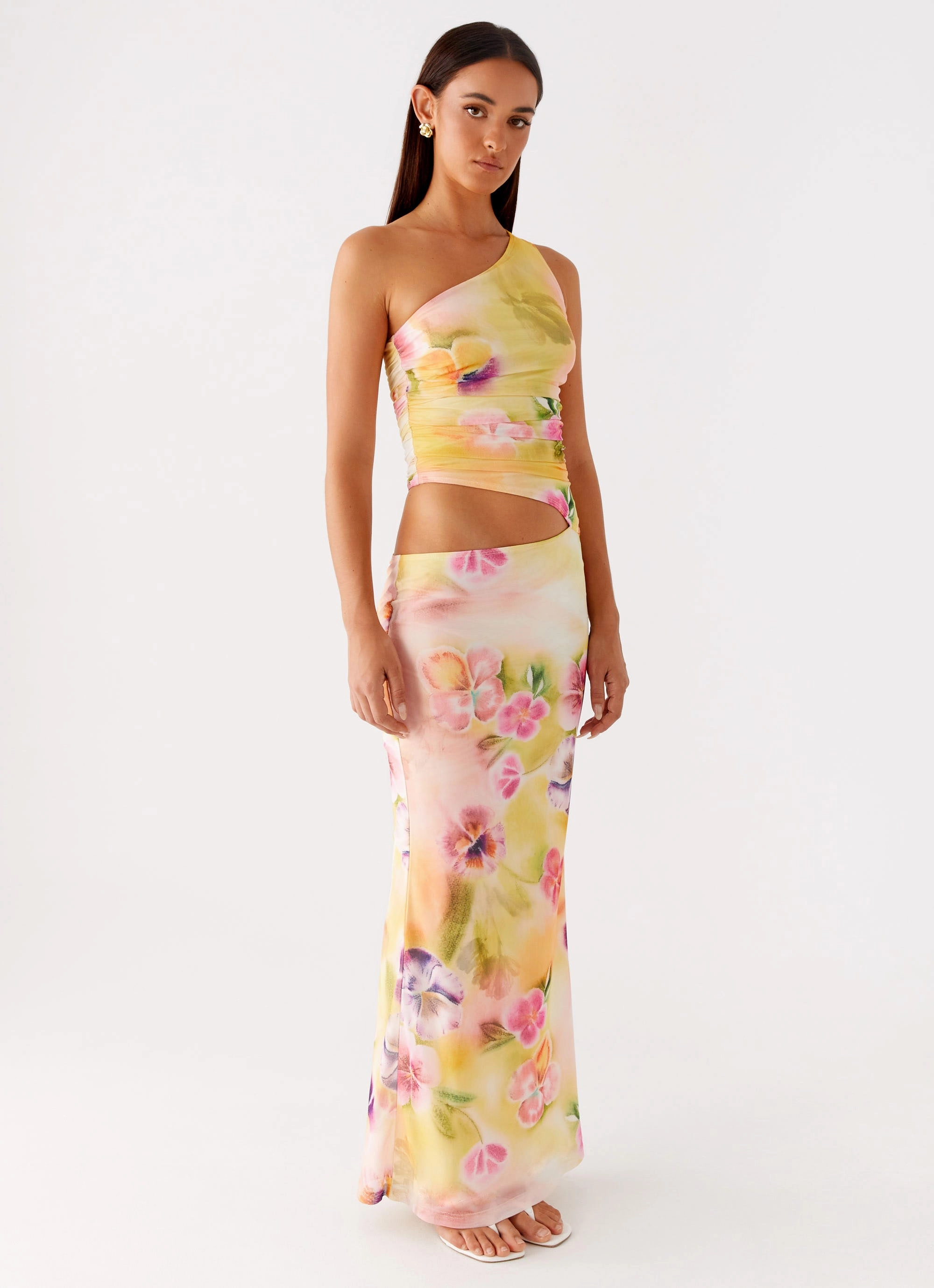 Winter Outerwear Seranella One Shoulder Maxi Dress - Sunburst Floral