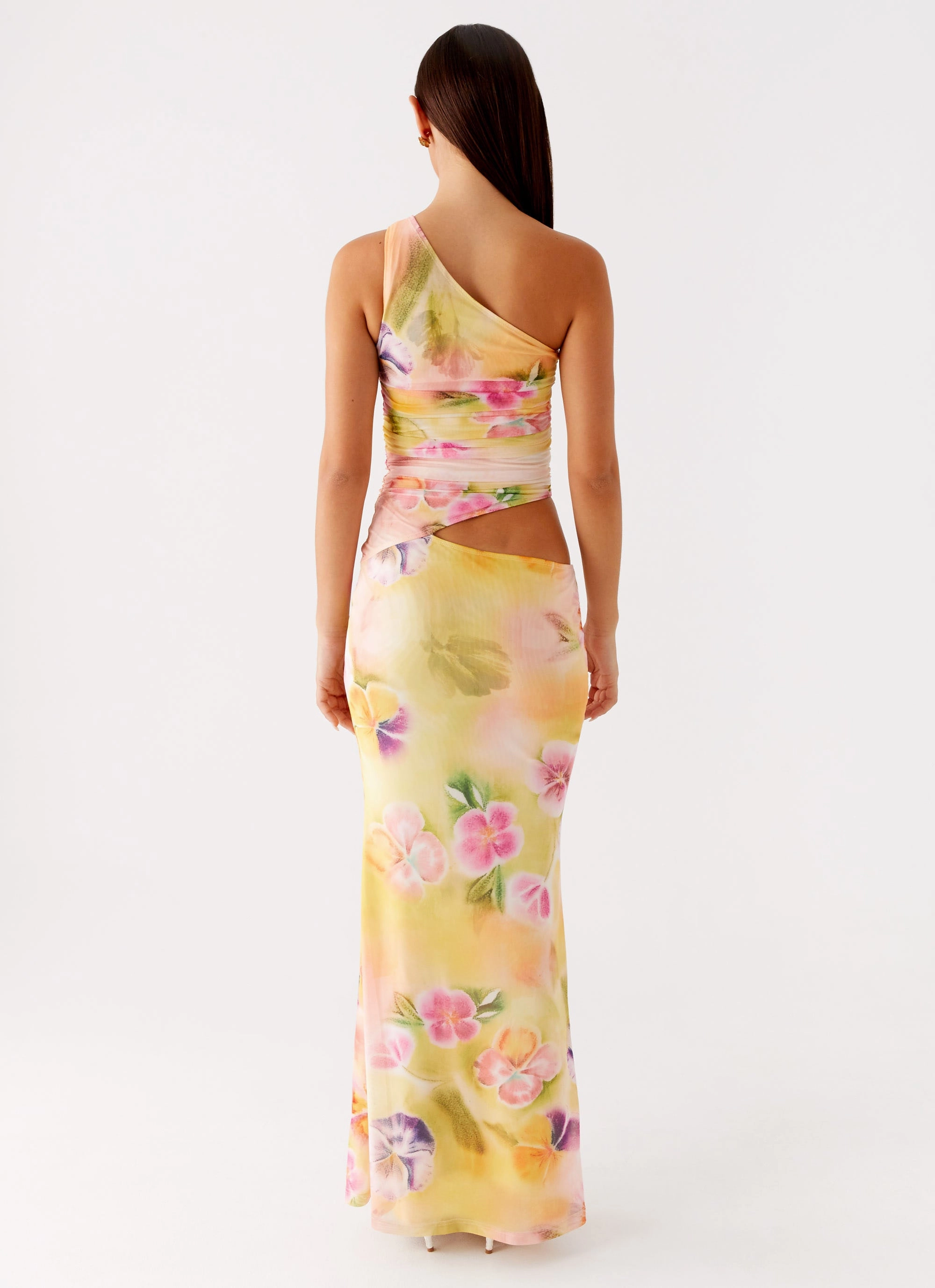 Warm Outerwear Fashion Event Seranella One Shoulder Maxi Dress - Sunburst Floral