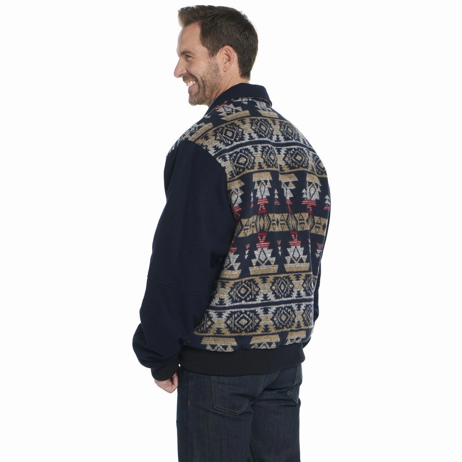 Anti Snag Fabric Cripple Creek Mens Navajo Blanket Snap CCP Admiral Blue 100% Polyester Vest