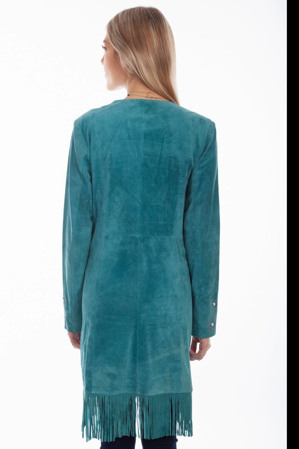 Scully Womens Dark Turquoise Leather Fringe Coat Jacket WaterResistant Coating