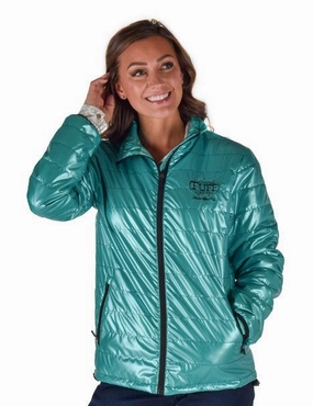 Cowgirl Tuff Womens Horizontal Midweight Turquoise Polyester Softshell Jacket Mild Weather Layer Chill Weather