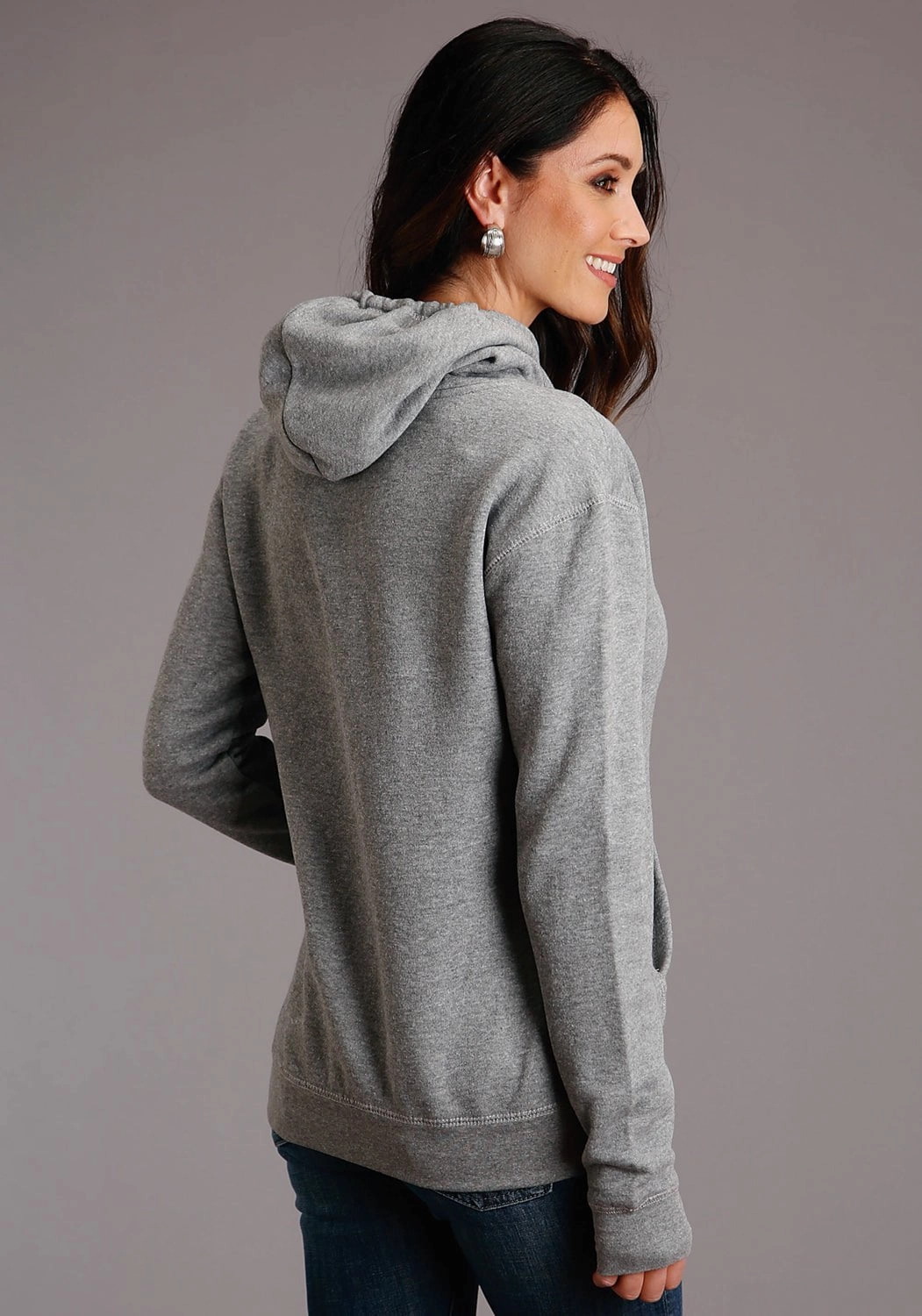Stetson Womens Grey Cotton Blend Arrows Fleece Hoodie Concealed Zippers UV Protection Finish