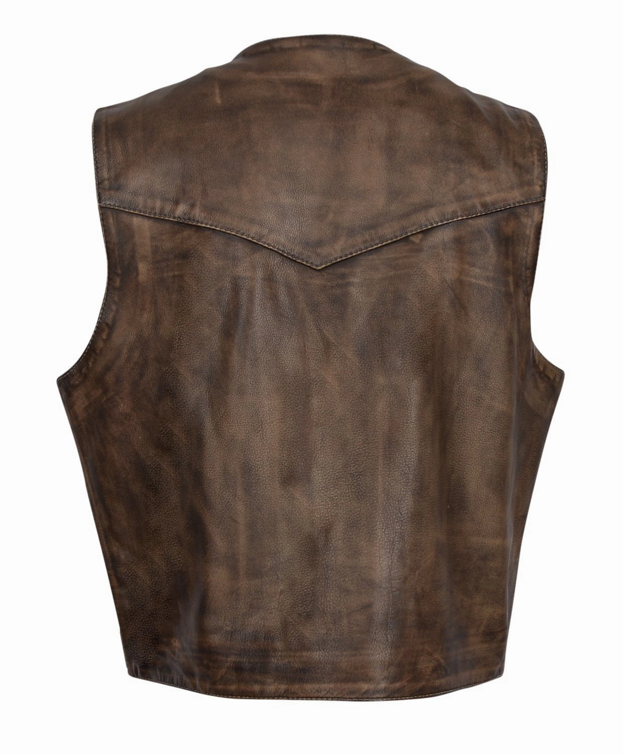 STS Ranchwear Mens Chisum Vintage Brown Leather Leather Vest Plaid Design Travel Street Style
