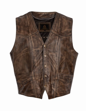 STS Ranchwear Mens Chisum Vintage Brown Leather Leather Vest Eco Friendly Padding