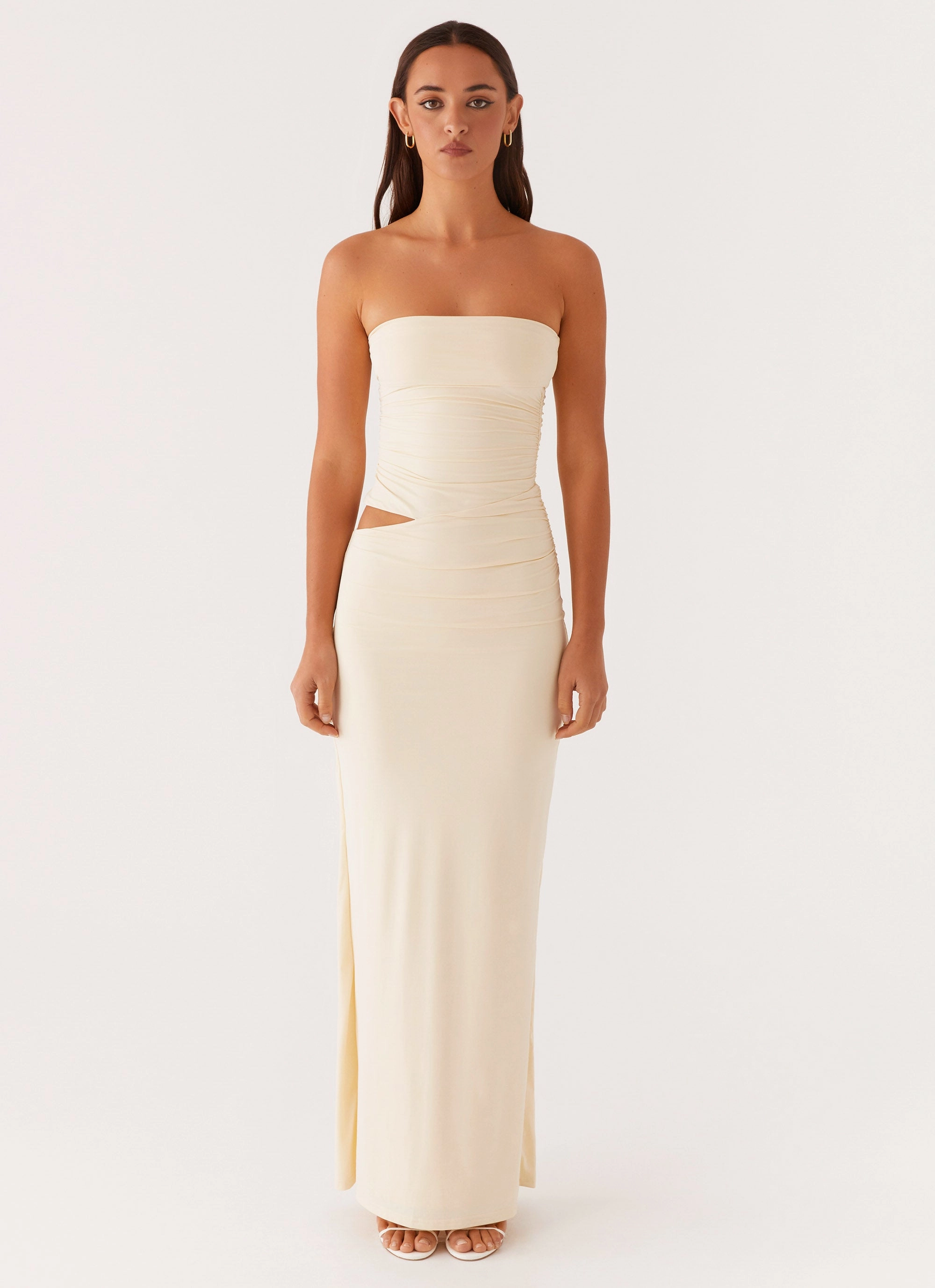 Romee Strapless Maxi Dress - Pastel Yellow Sleek And Stylish Fashion Wool Coat