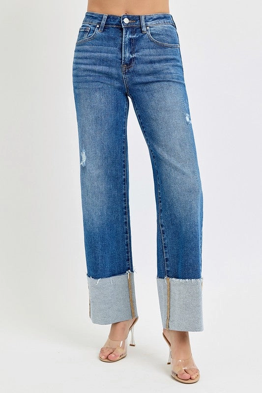 FRANKIE HIGH RISE ANKLE WIDE CUFFED JEANS Function Fit Layer Friendly Piece