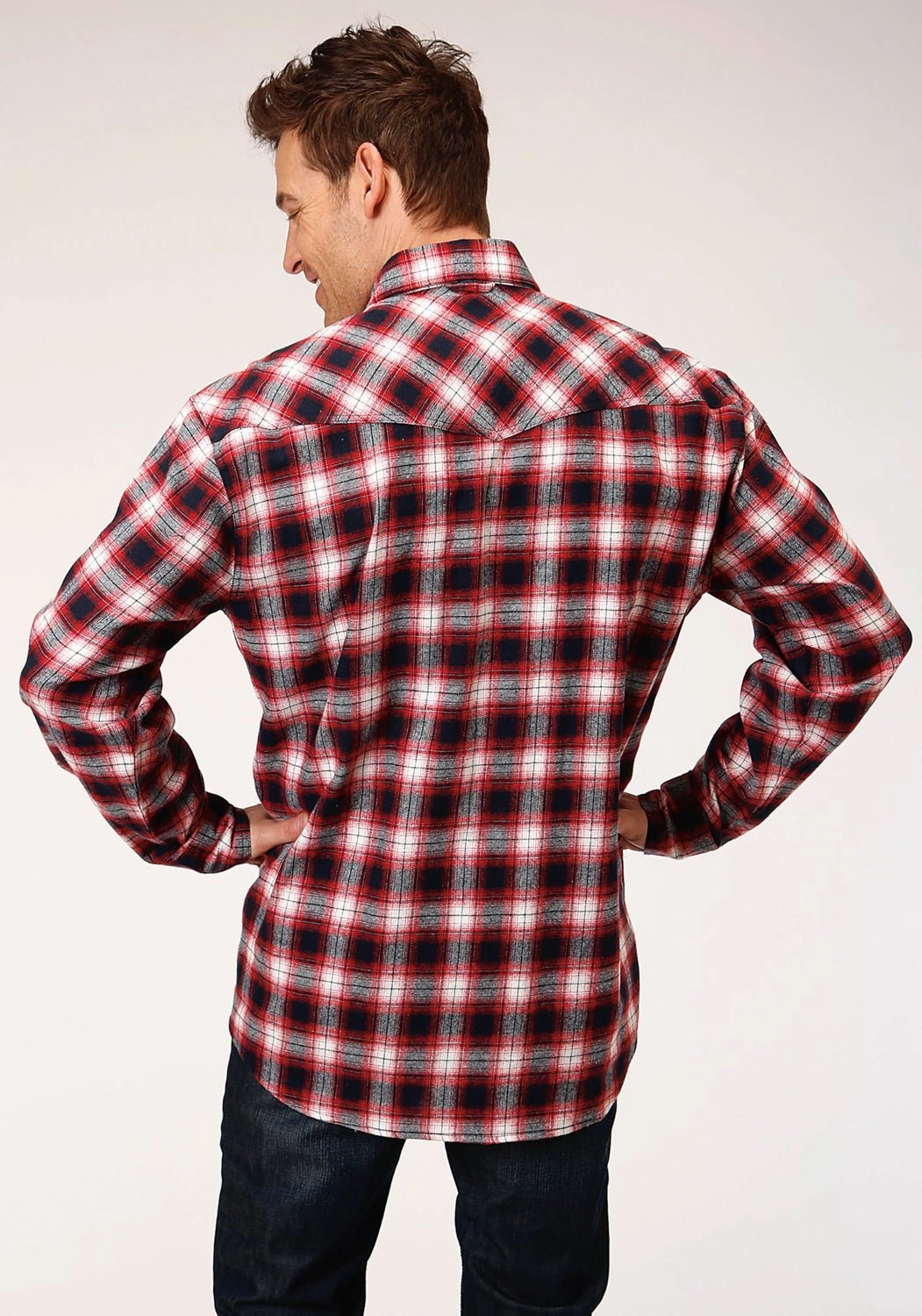 Non Irritating Tags Roper Mens Red/White 100% Cotton Unlined Flannel Plaid L/S Shirt