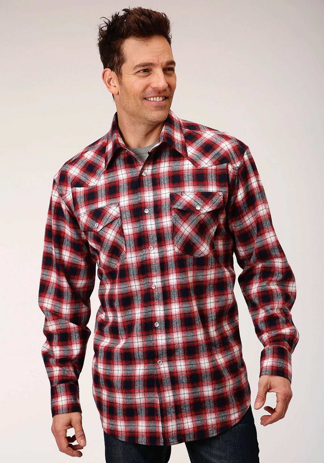 Linen blend Zip Front Roper Mens Red/White 100% Cotton Unlined Flannel Plaid L/S Shirt