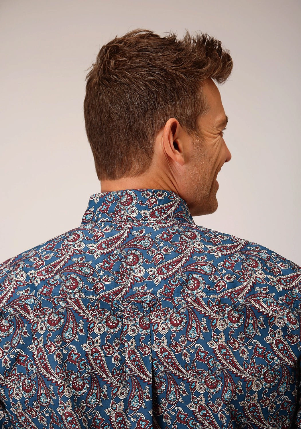 Floral Motif Roper Mens Independence Foulard Blue 100% Cotton L/S Shirt