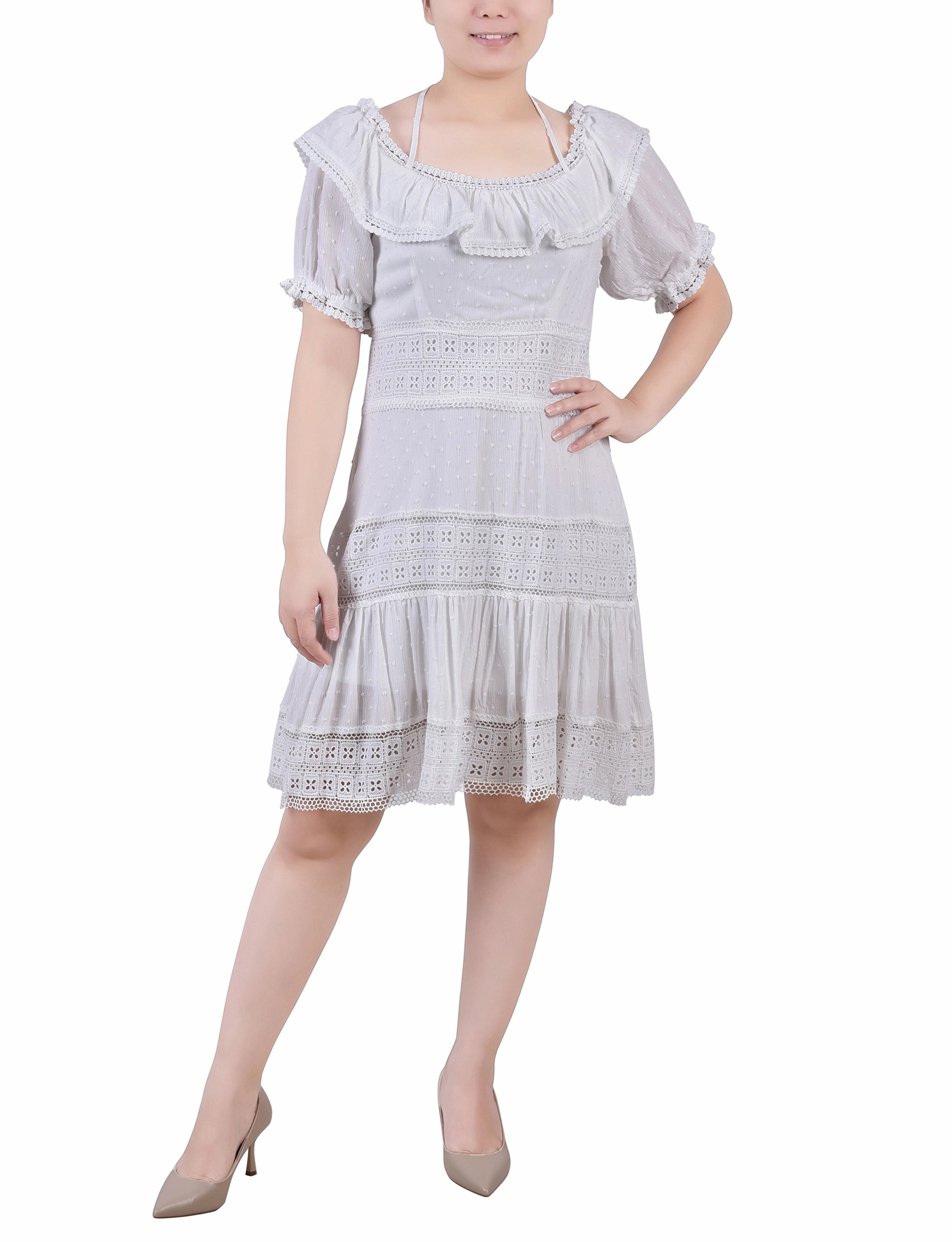 Short Sleeve Ruffle Neck Dress Chic Layering