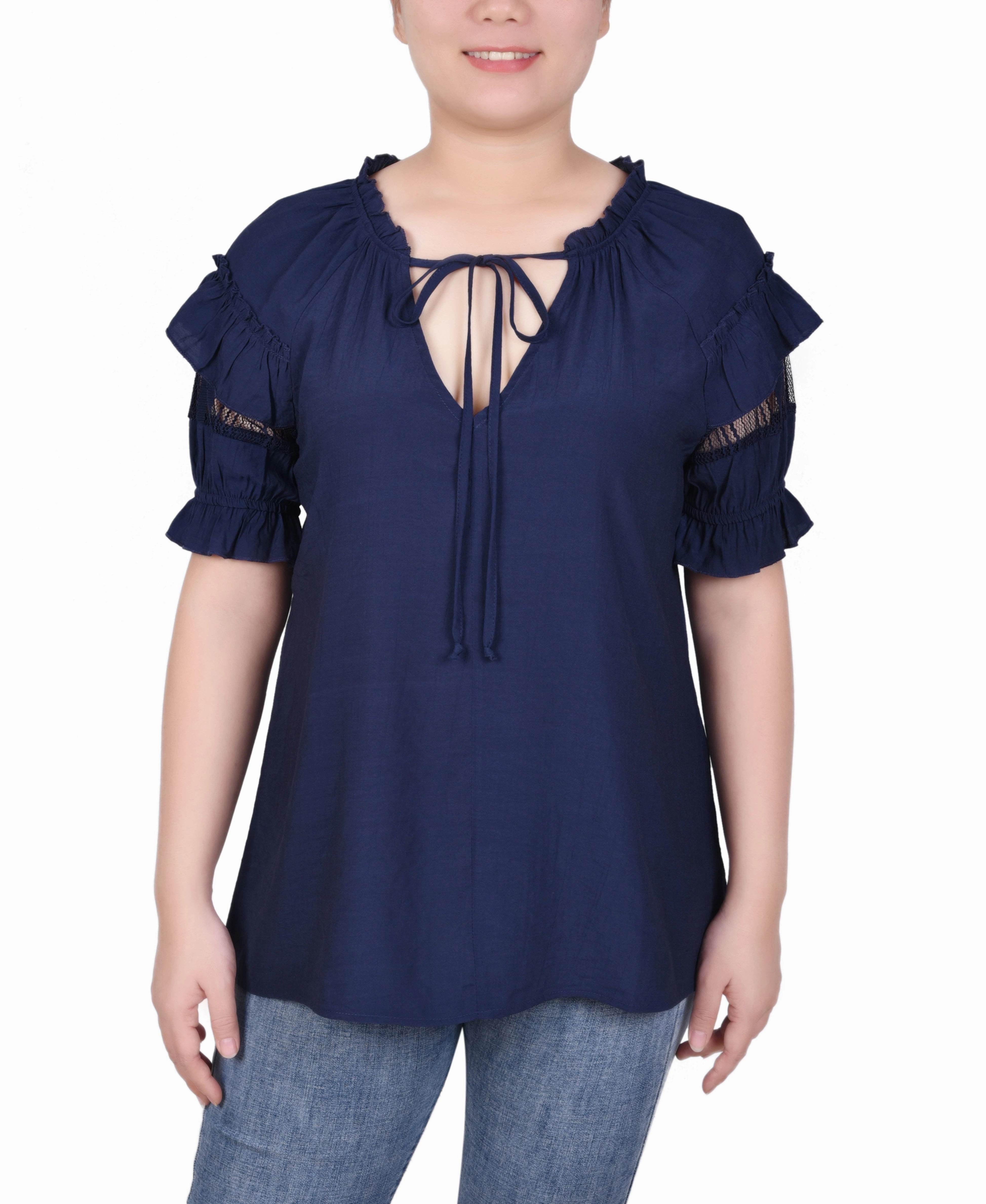 preshrunk Short Ruffled Sleeve Blouse