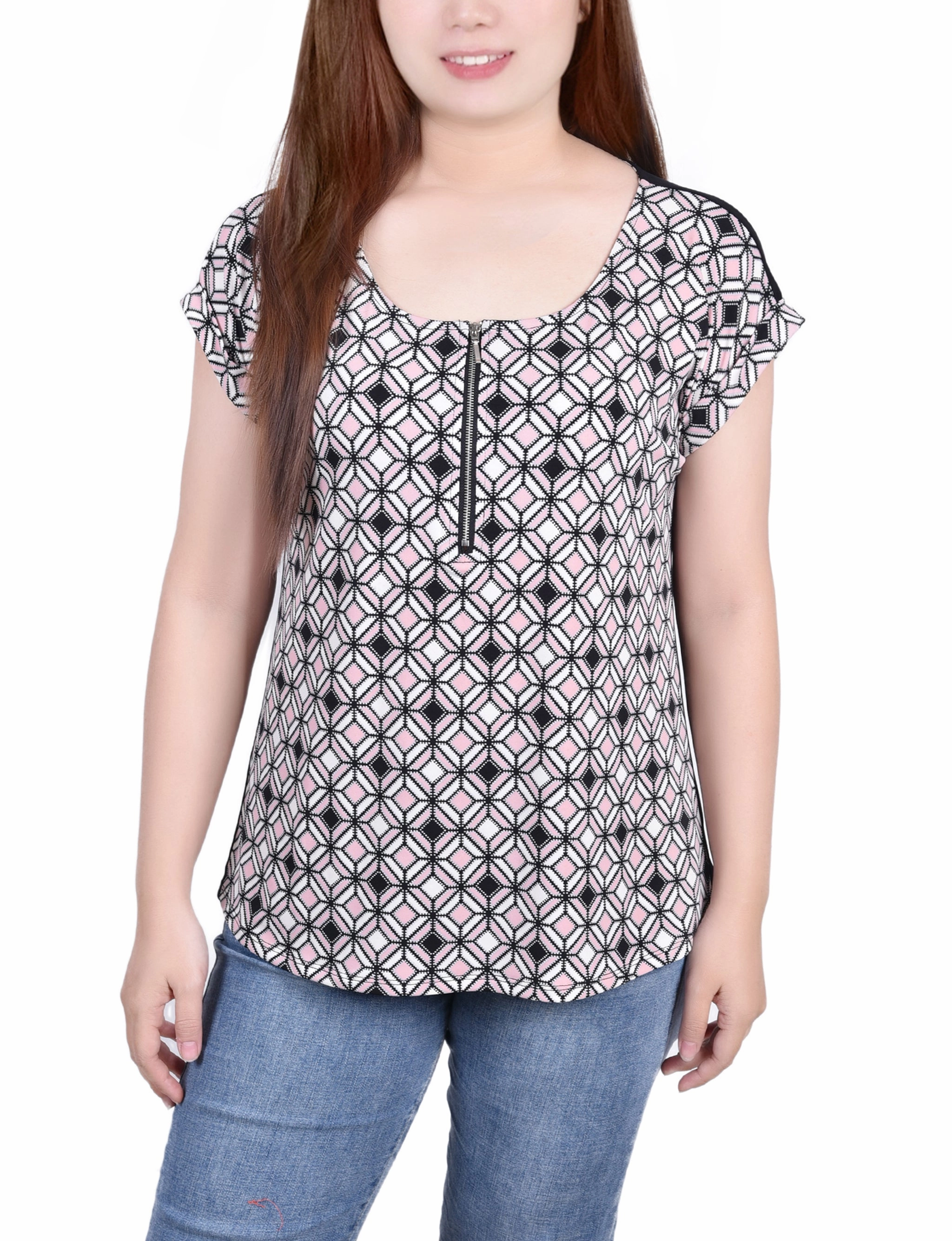 SlipResistant Short Sleeve 1/2 Zip Knit Top