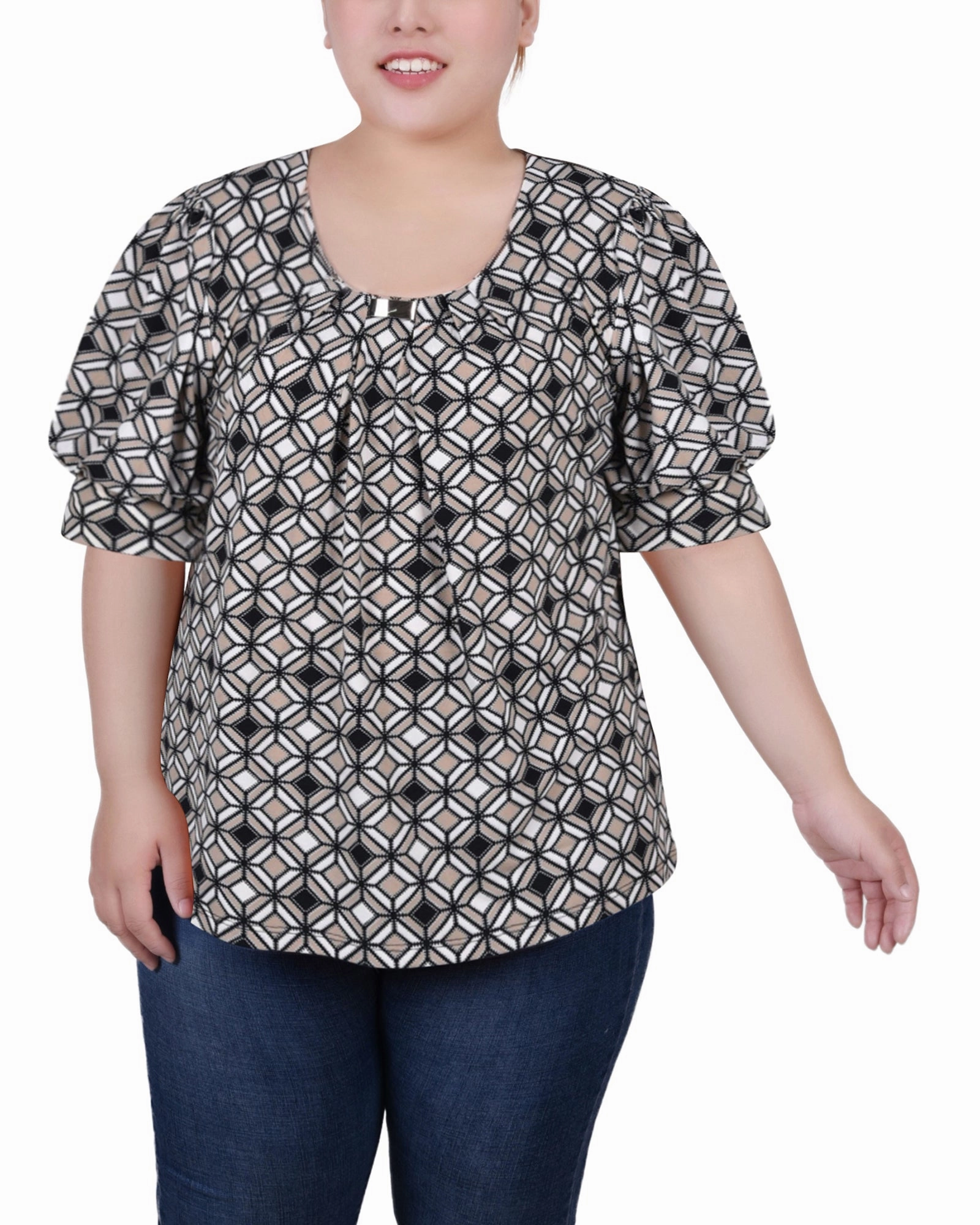 Temperature Regulating Textile Short Sleeve Balloon Sleeve Top