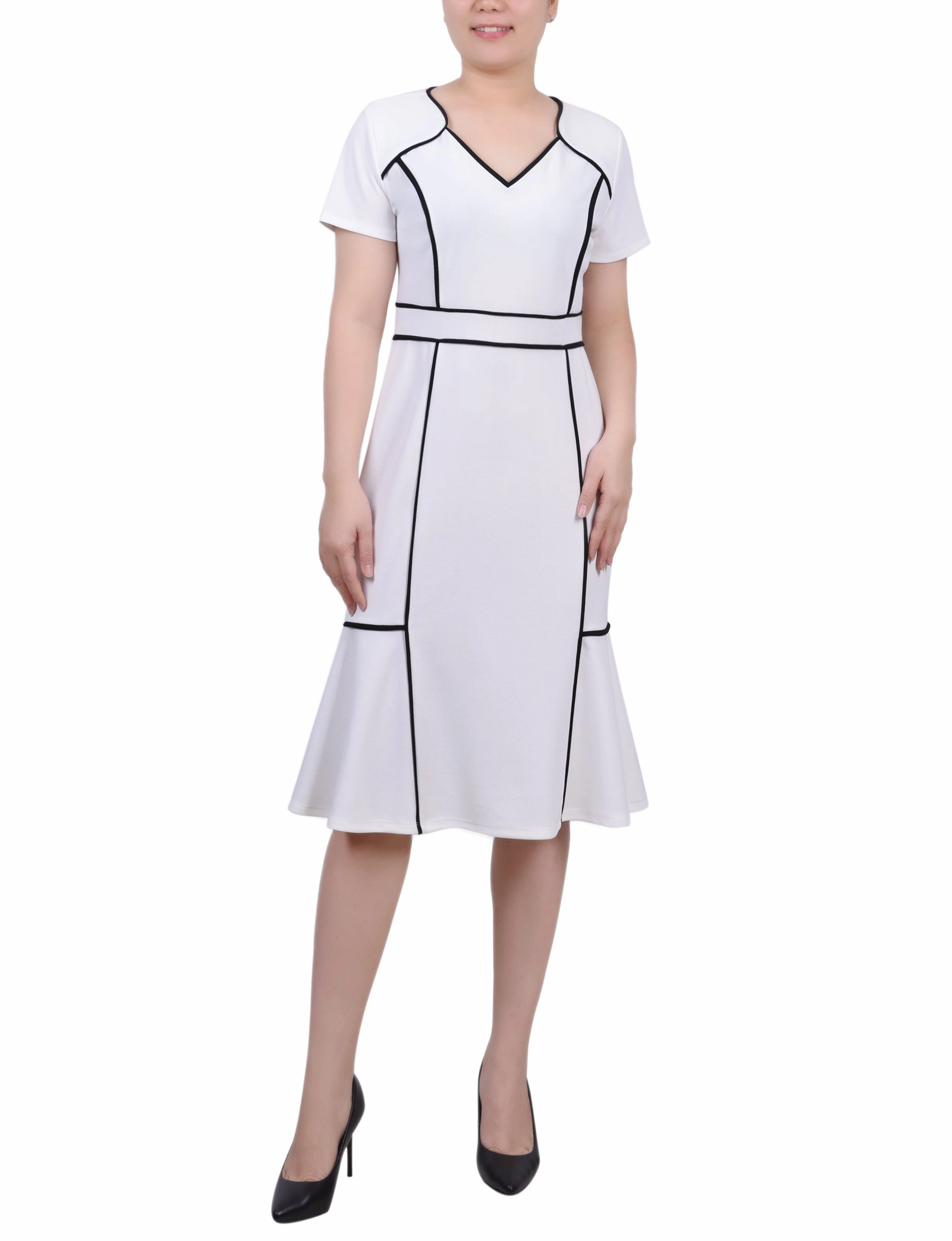 Short Sleeve Piped Detail Dress Polite Vibe Clean Texture