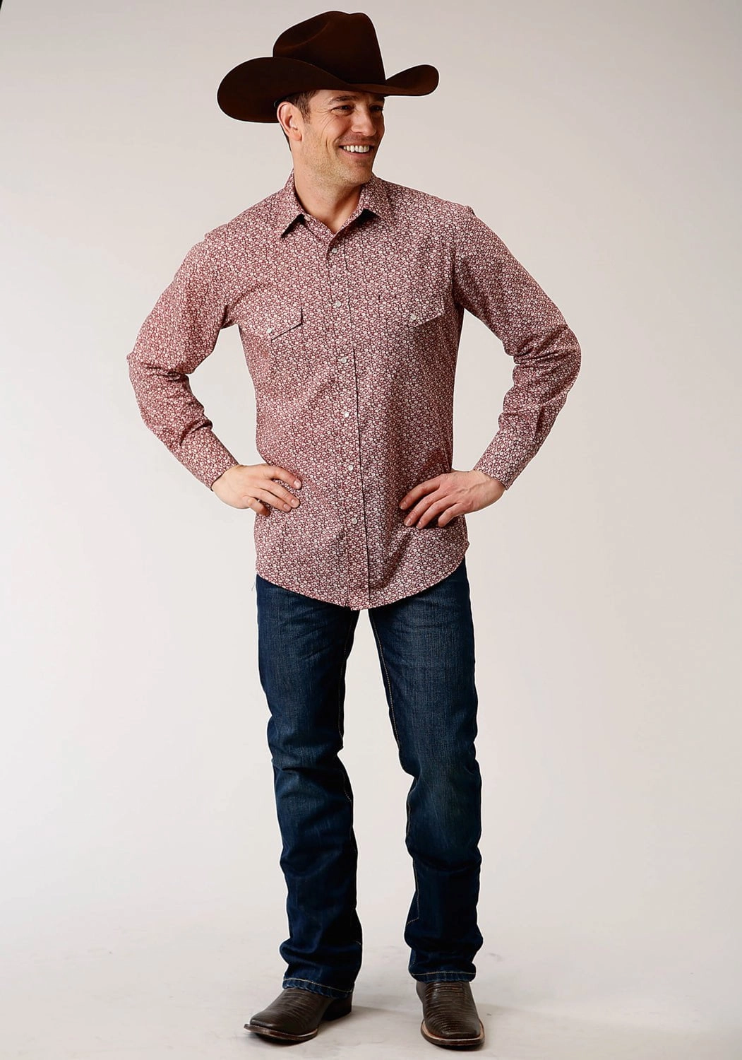 Sustainable production Luxurious Feel Roper Mens Vintage Floral Red/Cream Cotton Blend L/S Shirt