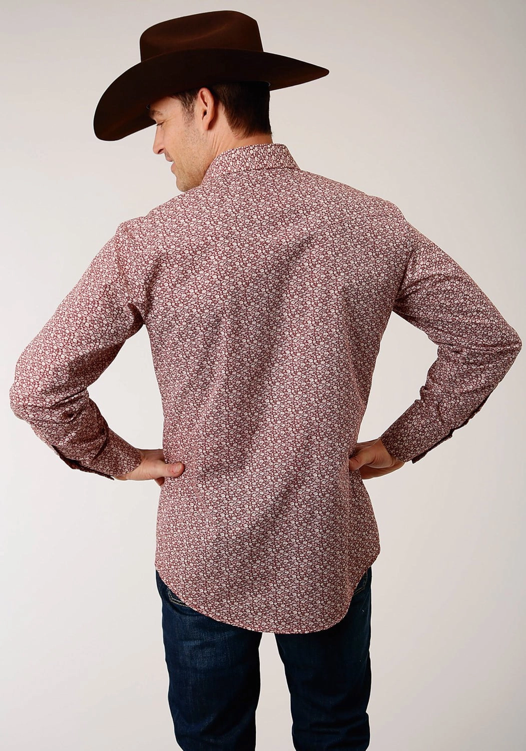 Beach Attire Smooth Stitch Pattern Roper Mens Vintage Floral Red/Cream Cotton Blend L/S Shirt