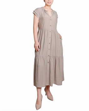 Balanced Light Confident Mood Short Sleeve Slubbed Midi Dress