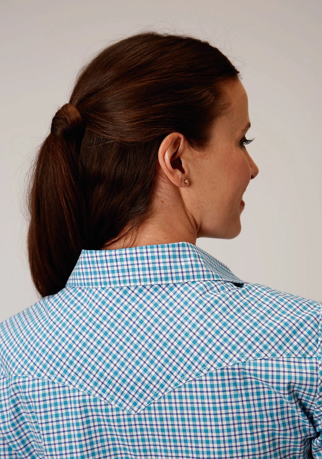 Roper Womens Turquoise Cotton Blend Stretch Check S/S Shirt Holiday Gift Odor control