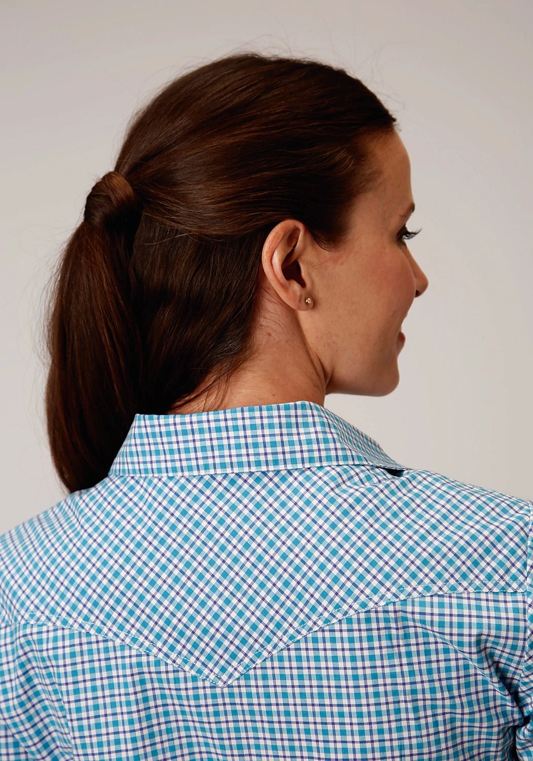 Roper Womens Turquoise Cotton Blend Stretch Check S/S Shirt Sleepwear