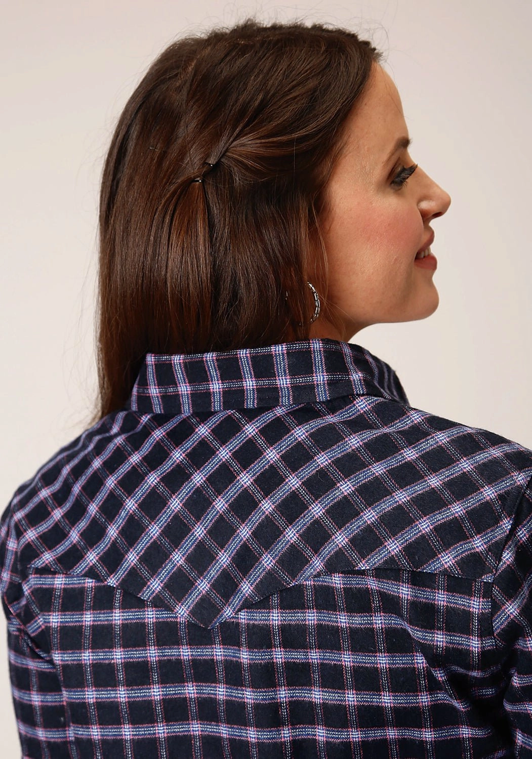 Roper Womens Unlined Flannel Blue 100% Cotton L/S Shirt Pure Cotton