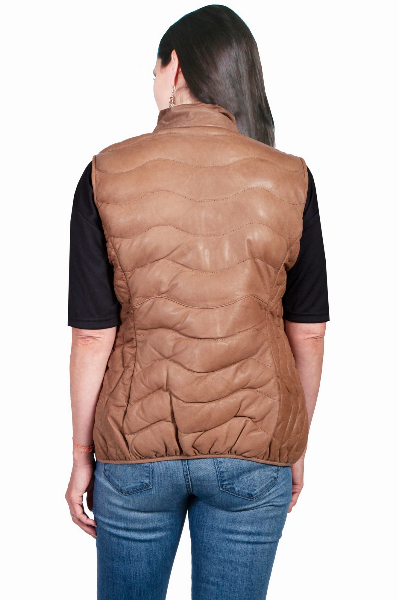 Scully Womens Beige Leather Ribbed Vest Crisp Weather Fit GlowInTheDarkAccents