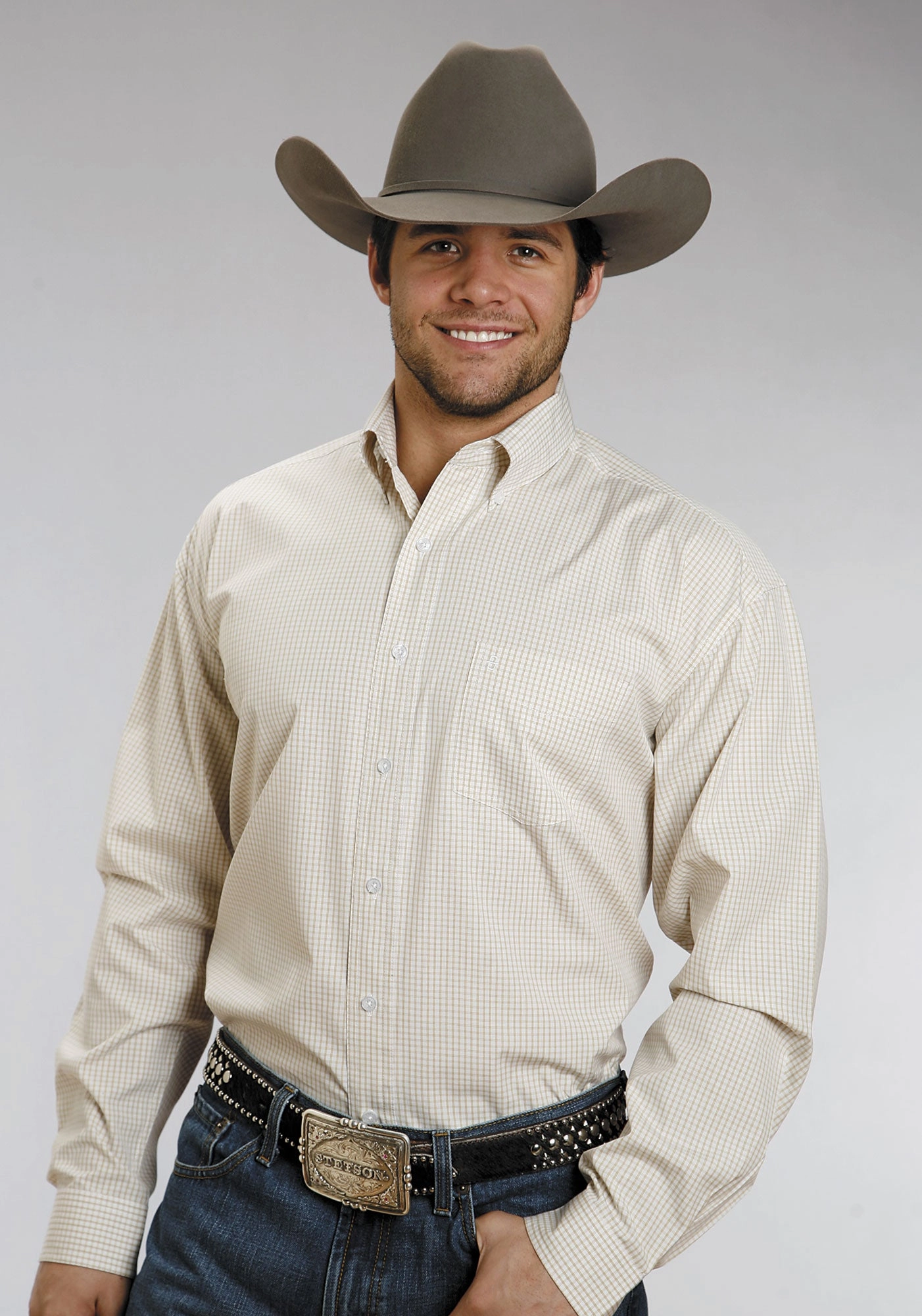 Ombre look Stetson Mens Gold Tw Yellow o Stripe Check 100% Cotton L/S Western Shirt