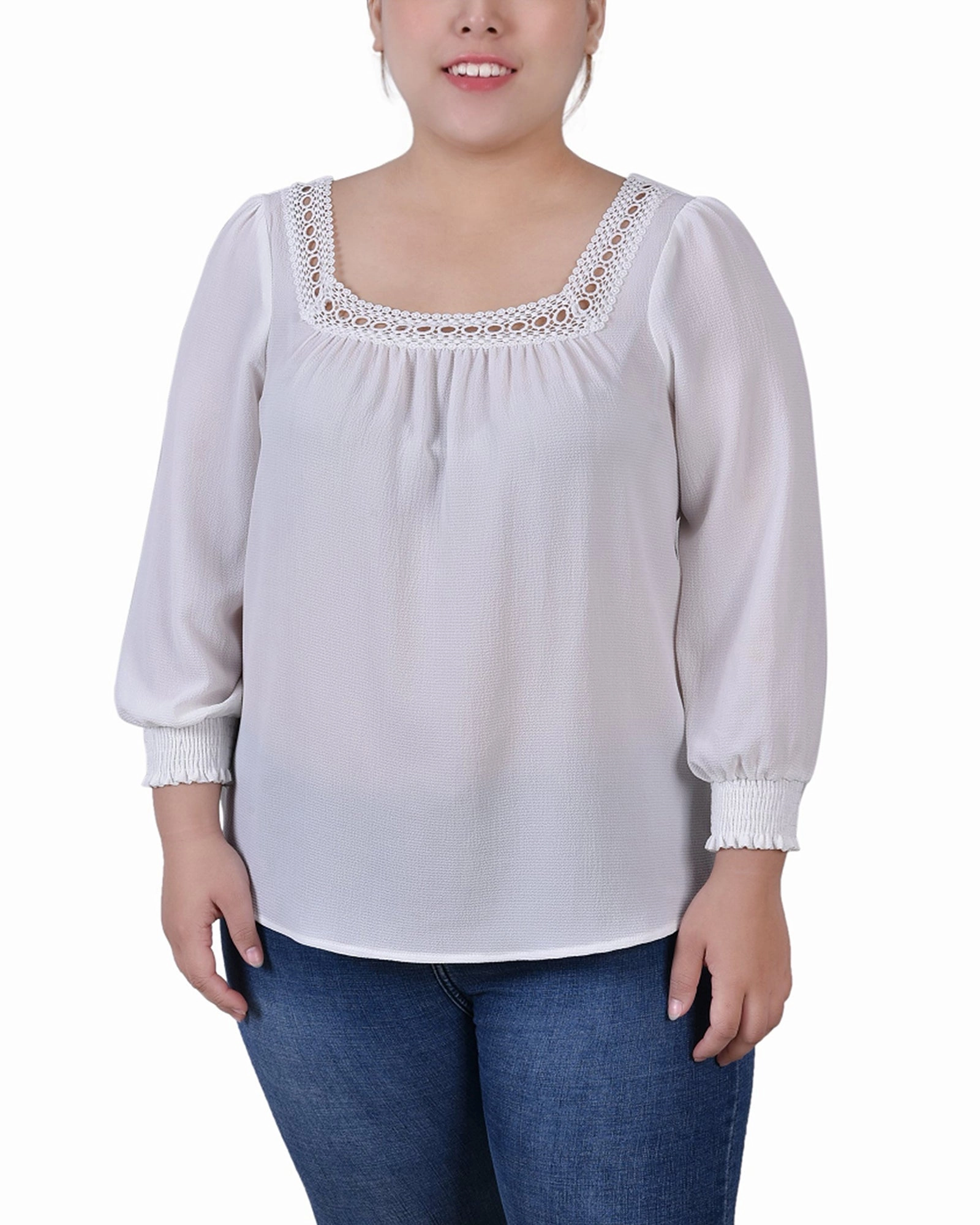 Everyday Comfort FadeResistant Treatment Plus Size 3/4 Sleeve Square Neck Blouse
