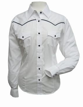 Ely & Walker Womens Solid White Western Shirt L/S Poly/Cotton Reg Fitted Cut Designer Look