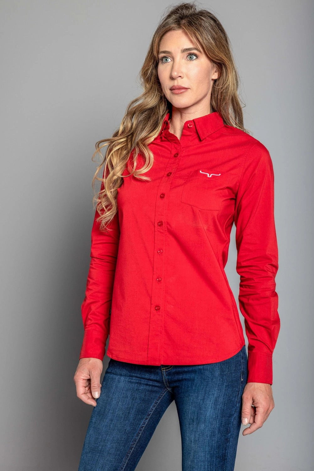 Anti Pill Treatment Kimes Ranch Womens Team Shirt Red Cotton Blend L/S Shirt