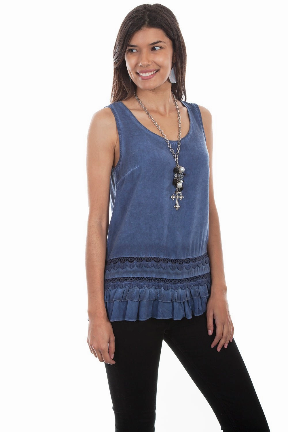 Versatile Look Scully Womens Indigo Rayon Scoop Neck S/L Tunic
