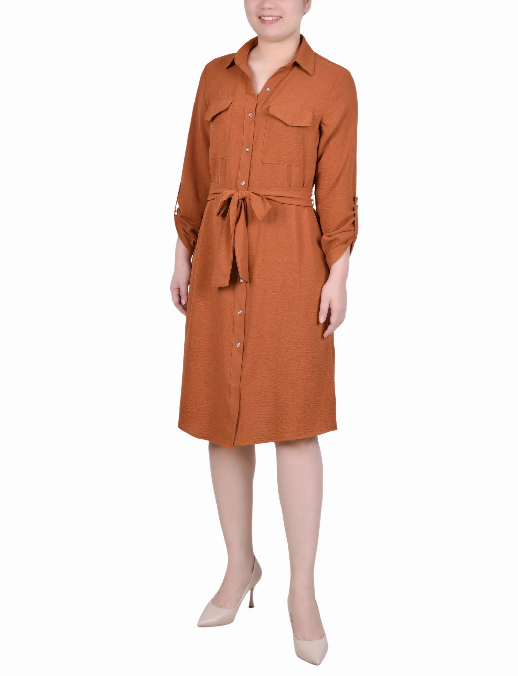 Long Roll Tab Sleeve Shirtdress Perfectly Crafted Inner Glow