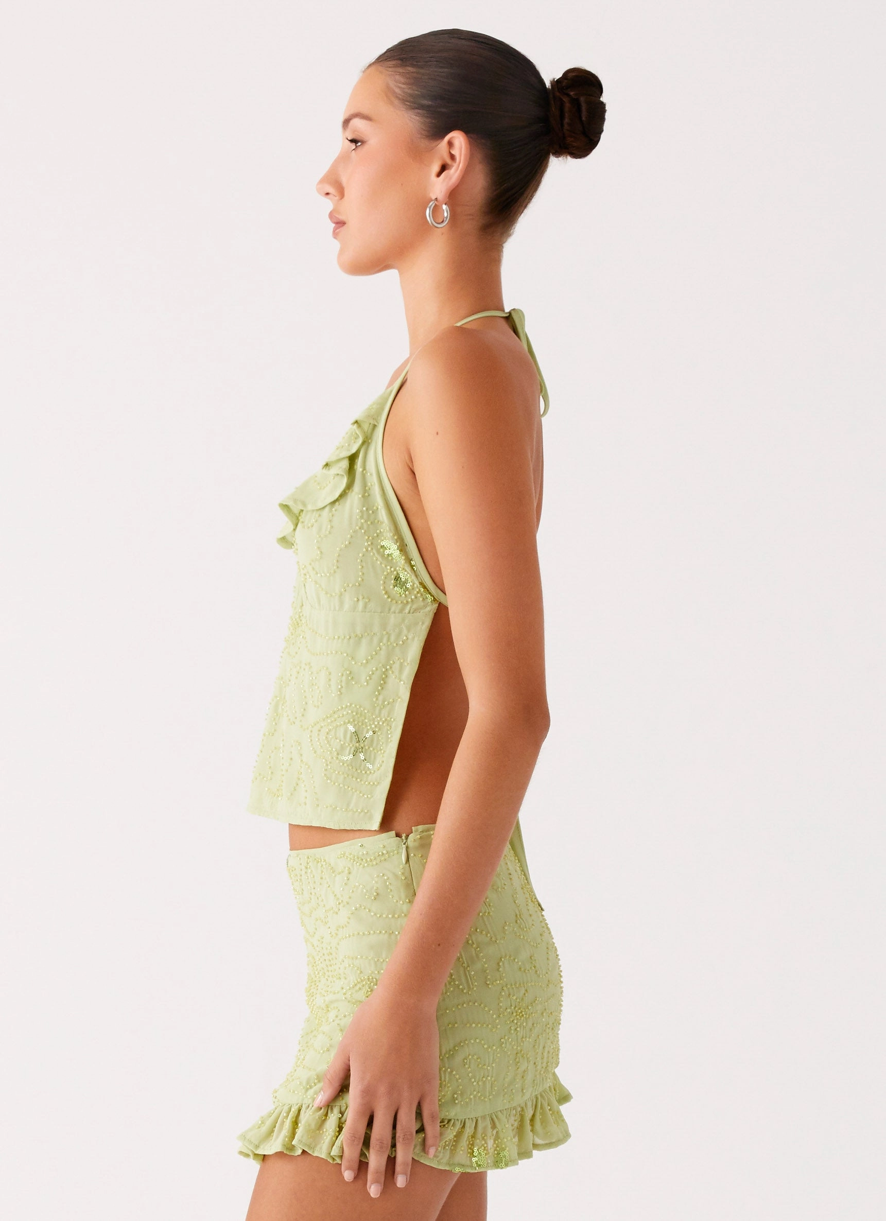 Sophisticated Casual Savoir Beaded Halter Top - Mint