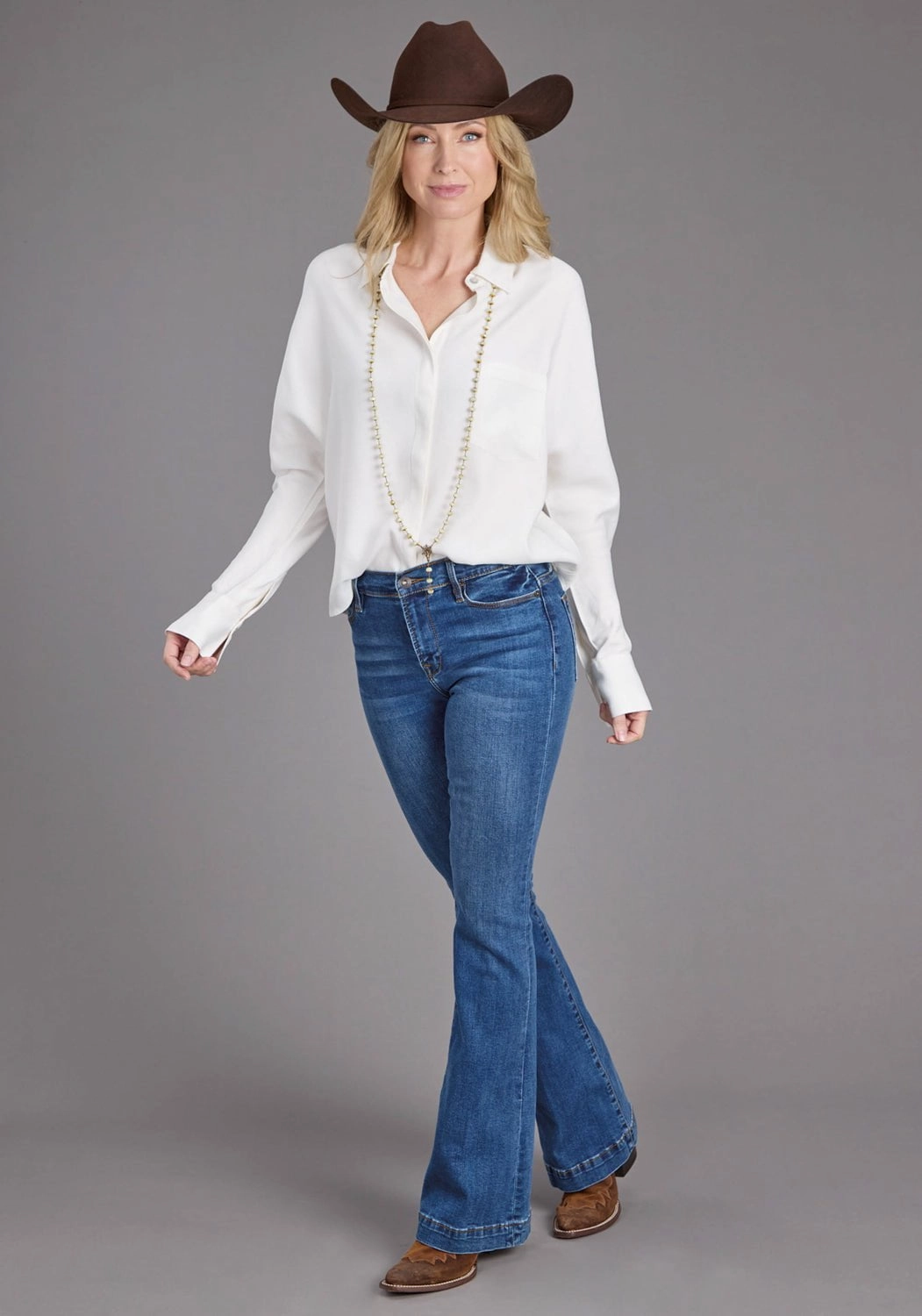 Stetson Womens Loose Collared Cream 100% Rayon L/S Blouse Corporate Retreat Cooling Mesh Lining