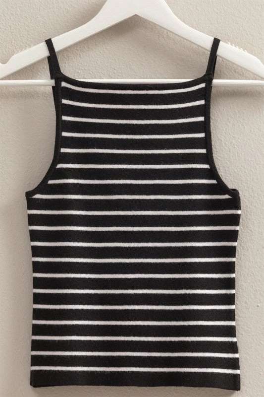 Heat Regulating Fabric Street Style Aria Striped Knit Halter Neck Cami Top