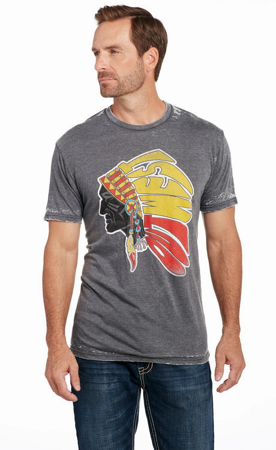 Stylish and Easygoing Cowboy Up Mens Out West Tee Vintage Grey Cotton Blend S/S T-Shirt