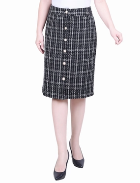 Petite Knee Length Slim Tweed Knit Skirt Refined Cut