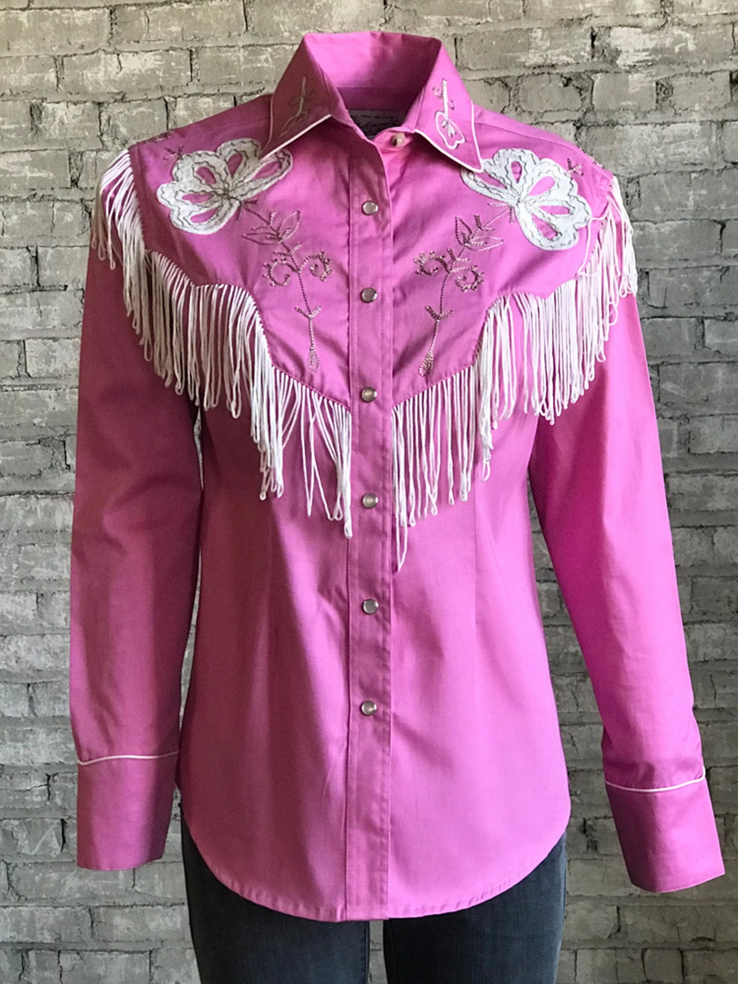 Rockmount Womens Pink 100% Cotton Embroidered Fringe Western L/S Shirt Trendsetting Design