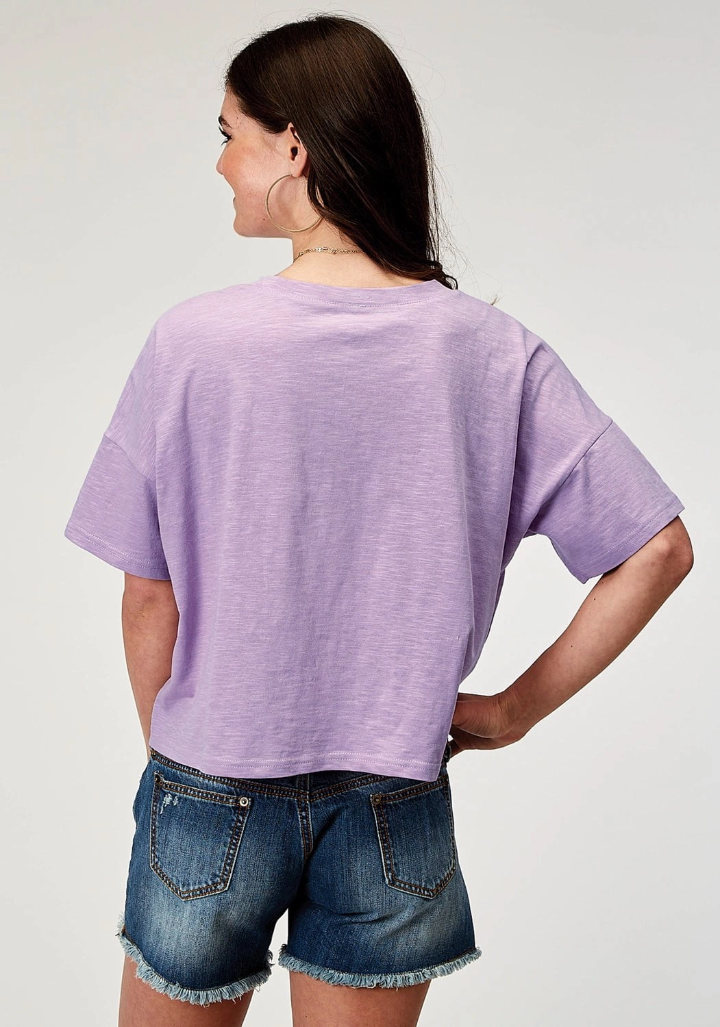 Classic Look Relaxed Vibe Roper Womens Southwest Longhorn Lilac 100% Cotton S/S T-Shirt